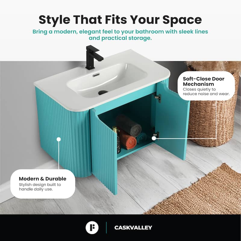 Caskvalley Modern Bathroom Vanity with Straight Fluted Design - Sink Included