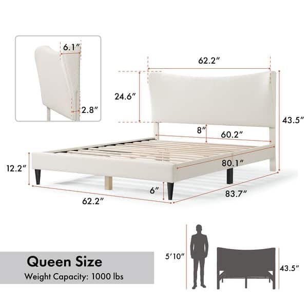 dimension image slide 9 of 10, Furniture of America Gail Modern White Boucle Adjustable Queen-Size Platform Bed