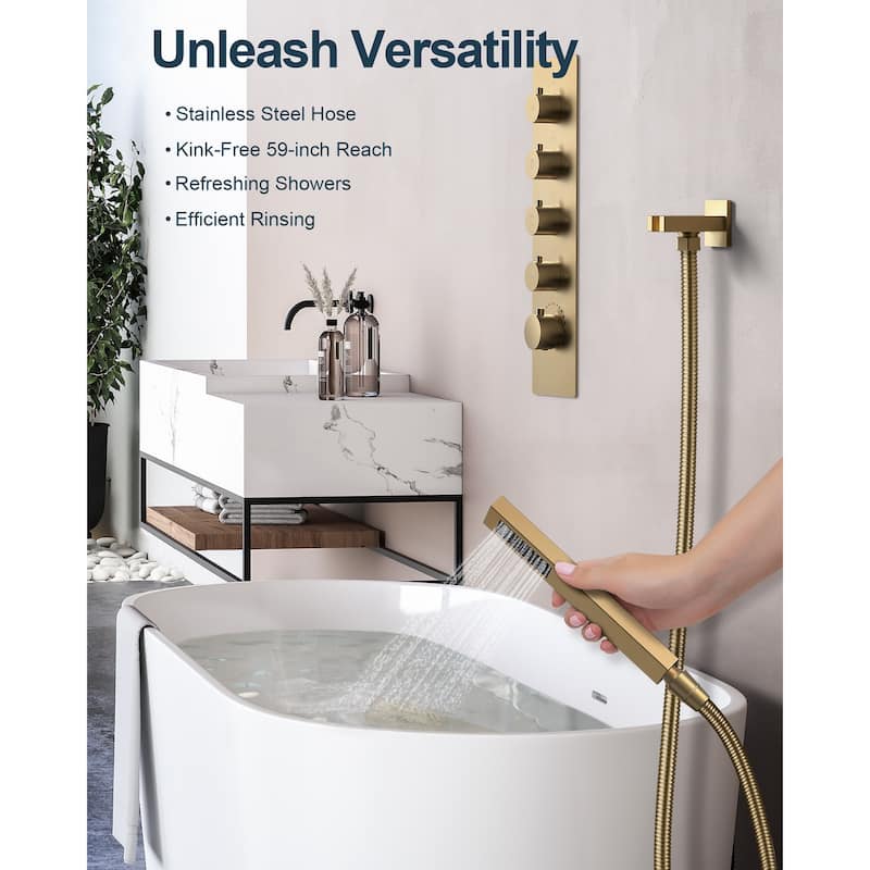 GRANDJOY LED Music Shower System 20"& 10" Dual Shower Heads with Handheld Shower