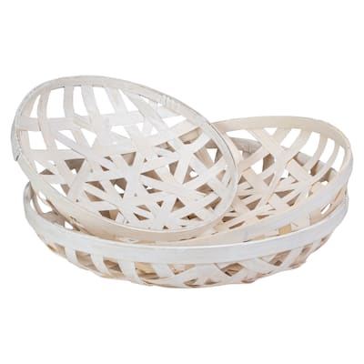 Round Lattice Tobacco Baskets - Cream White - Set of 3