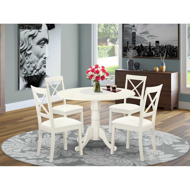 Round Dining Table Set with 4 Chairs - 42 Inch Kitchen Table, Linen White, Modern Furniture