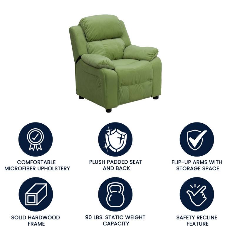 Deluxe Padded Contemporary Kids Recliner with Storage Arms