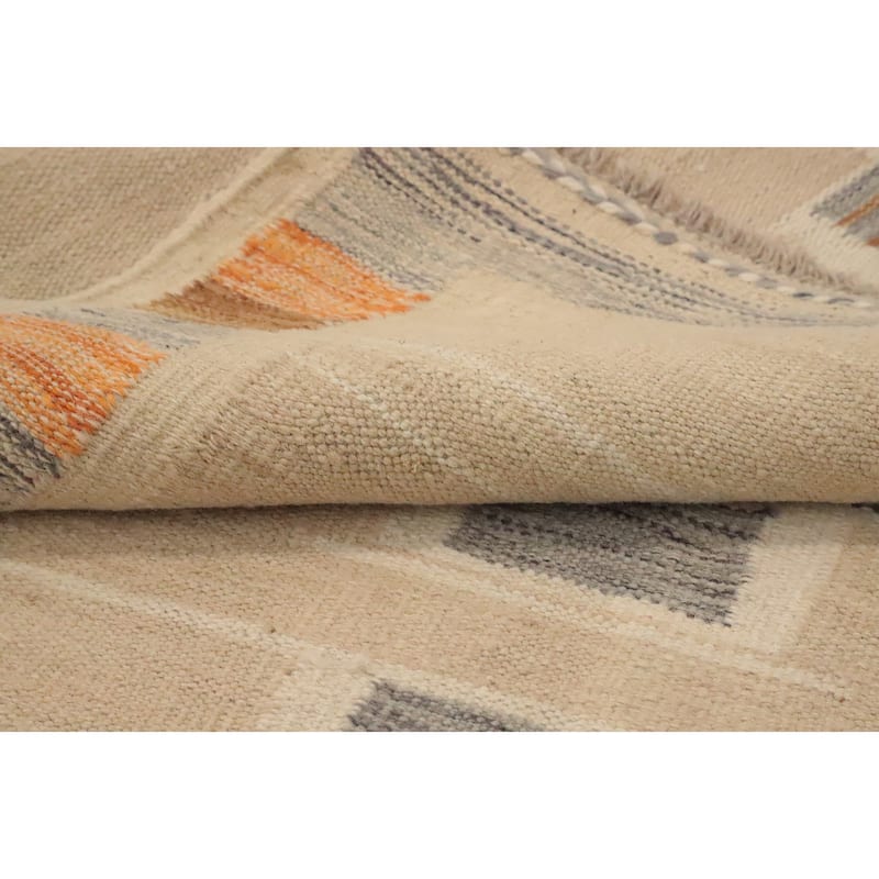 Hand Woven Oriental 100% Wool Carpet Southwestern Tribal Beige & Ivories Kilim Area Rug - 4' 8'' X 3' 4''