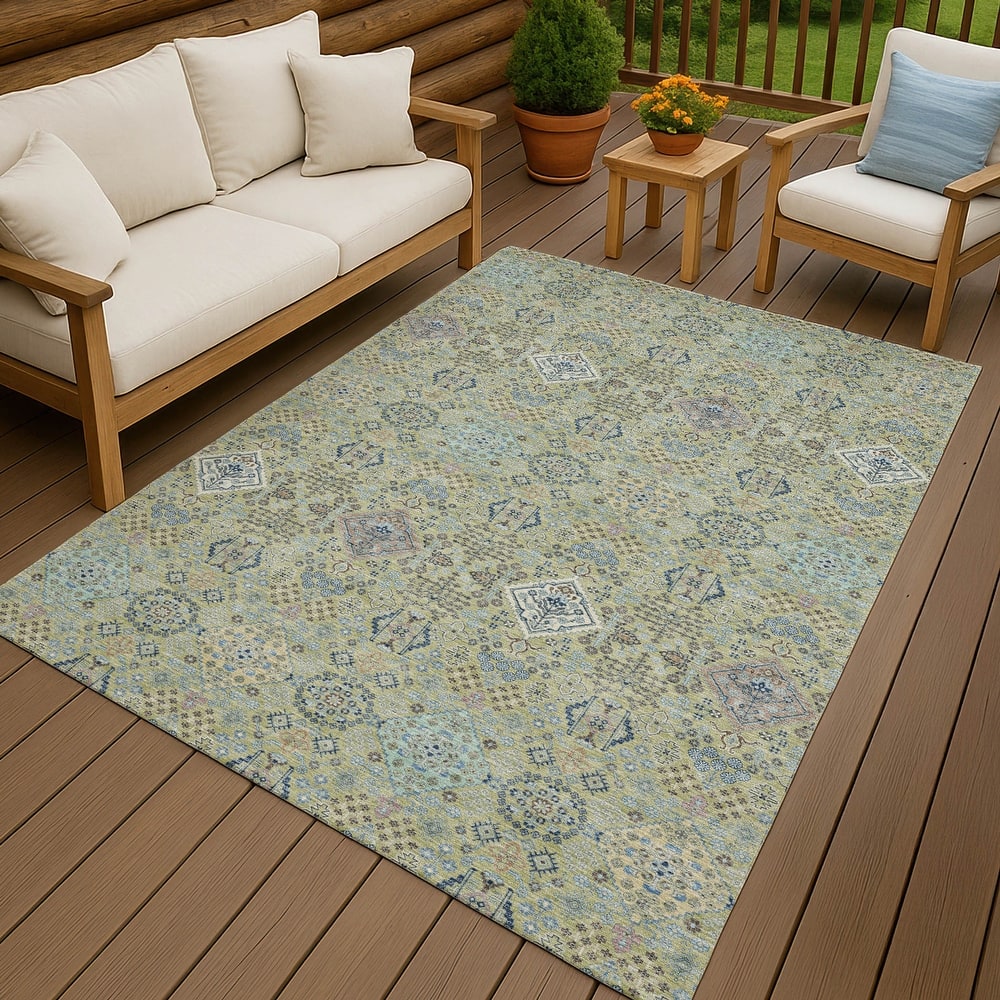 Machine Washable Indoor/ Outdoor Boho Panel Chantille Rug