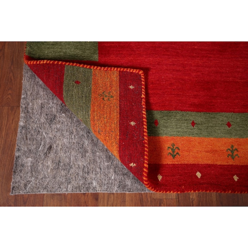 Red Gabbeh Oriental Area Rug Hand-Knotted Wool Carpet - 5'9"x 7'11"