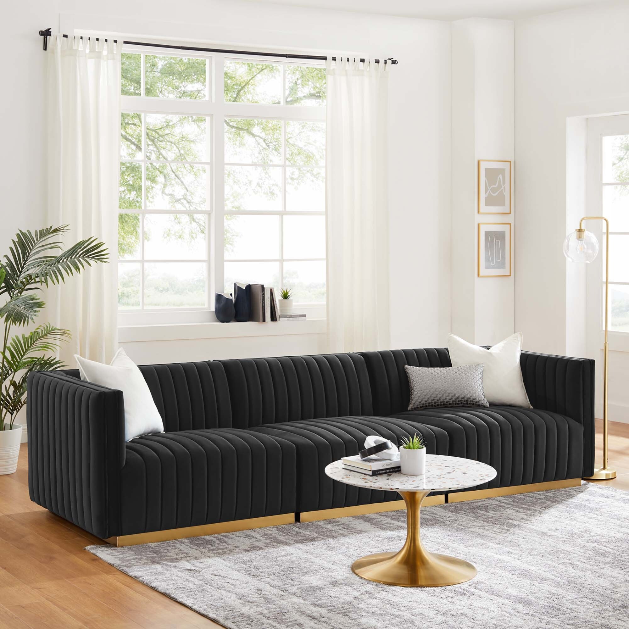 Channel tufted top velvet sofa