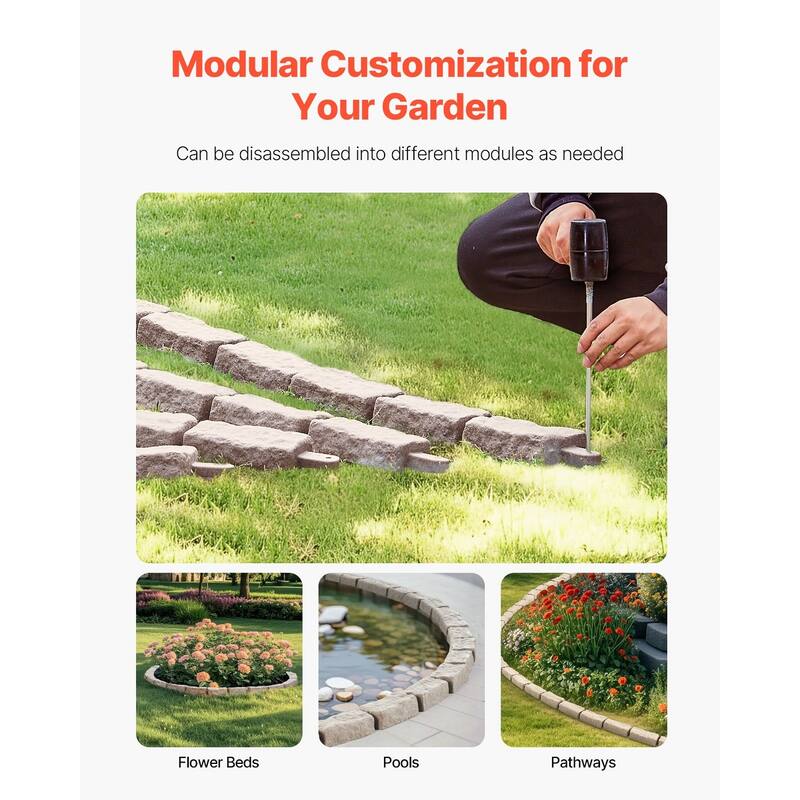 Beige Plastic Stone Landscape Edging 4 Pack with Realistic Texture and Easy Install - 46.46×3.74×2.24 in