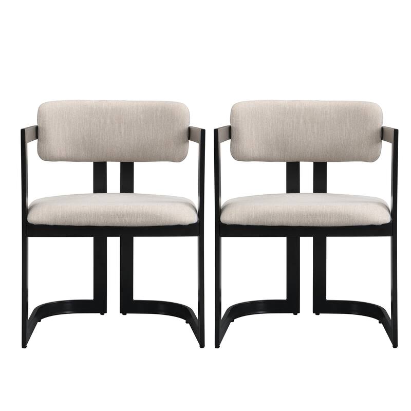 Upholstered Dining Chairs Set of 2, Fabric Armchairs with Metal Frame