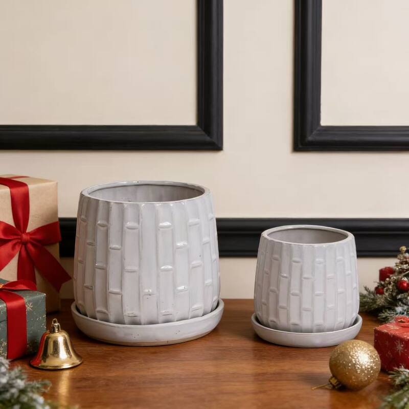 2 Pack Succulent Pots, 6" & 8" Mini Ceramic Plant Pots for Flower or Cactus Plants