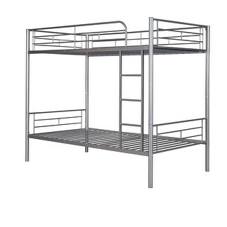 Modern Classic Design Twin Over Twin Metal Bunk Bed,Side Stairs and Guardrails