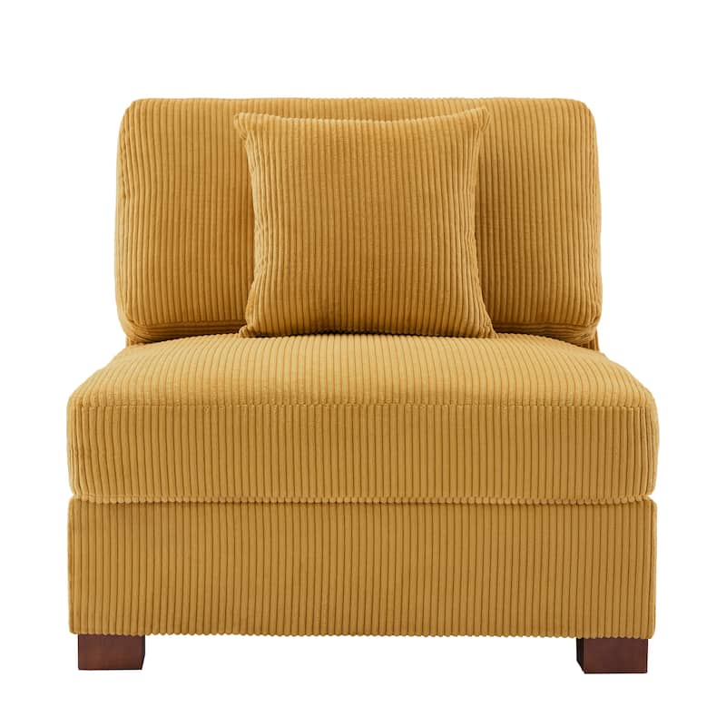 Corduroy Couch Modular Sectional Sofa with Pillows - Armless - Orange