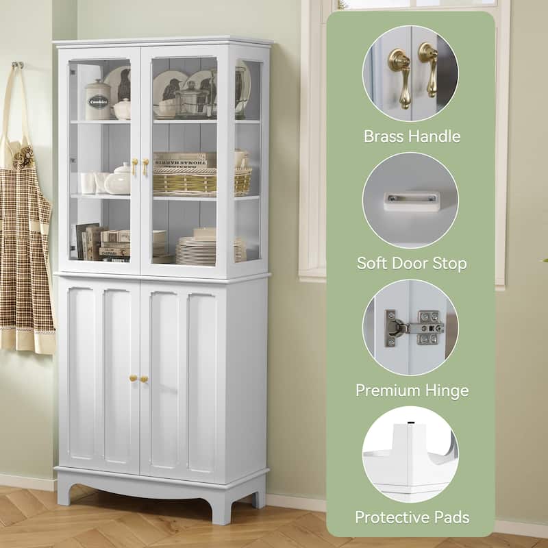 72" Freestanding Kitchen Pantry with Glass Doors