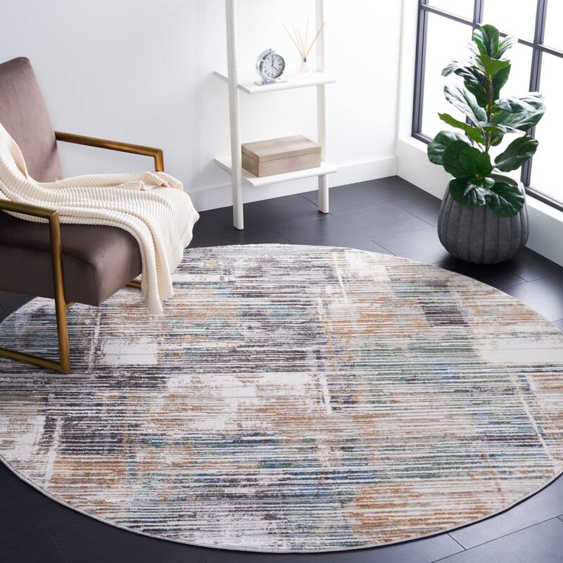 SAFAVIEH Bel Air Danijela Abstract Rug - 6'7" Round - Dark Grey/Gold
