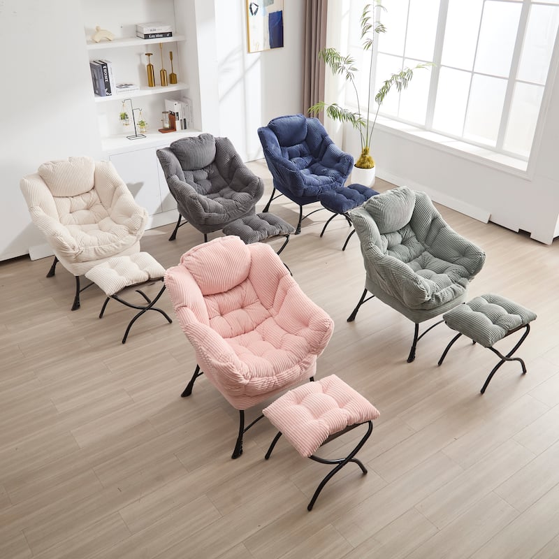 Anmytek Navy Lazy Armchair and Ottoman Set Plush Comfort Modern Living Room Reading Chair