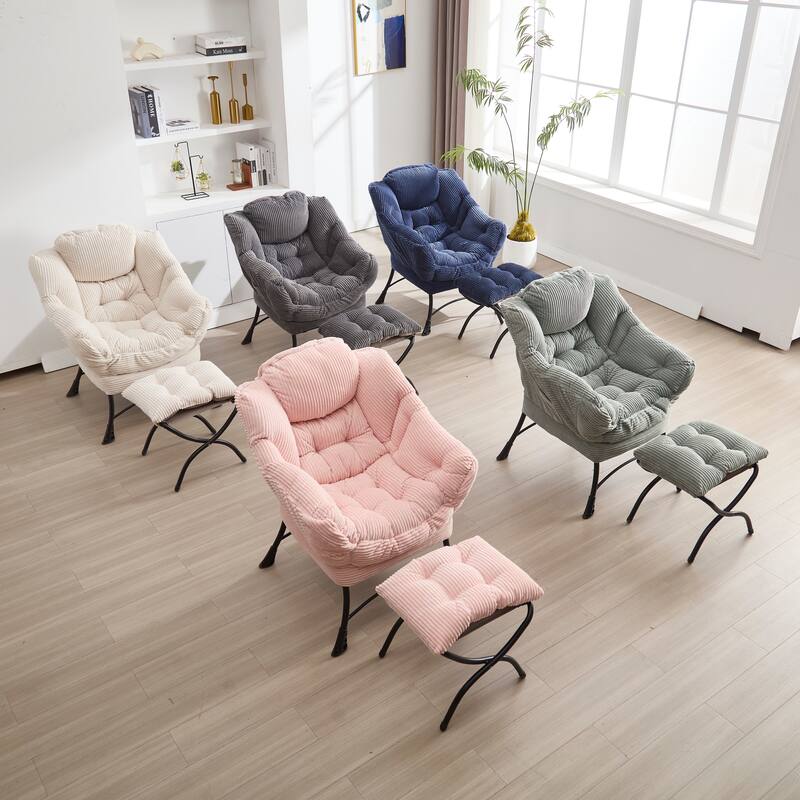 Cotton Lounge Chair with Ottoman