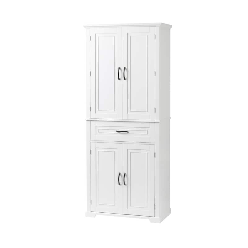 Tall Bathroom Storage Cabinet, Freestanding Organizer Cabine, Wooden Pantry with Adjustable Shelf, 4 Doors and Drawer