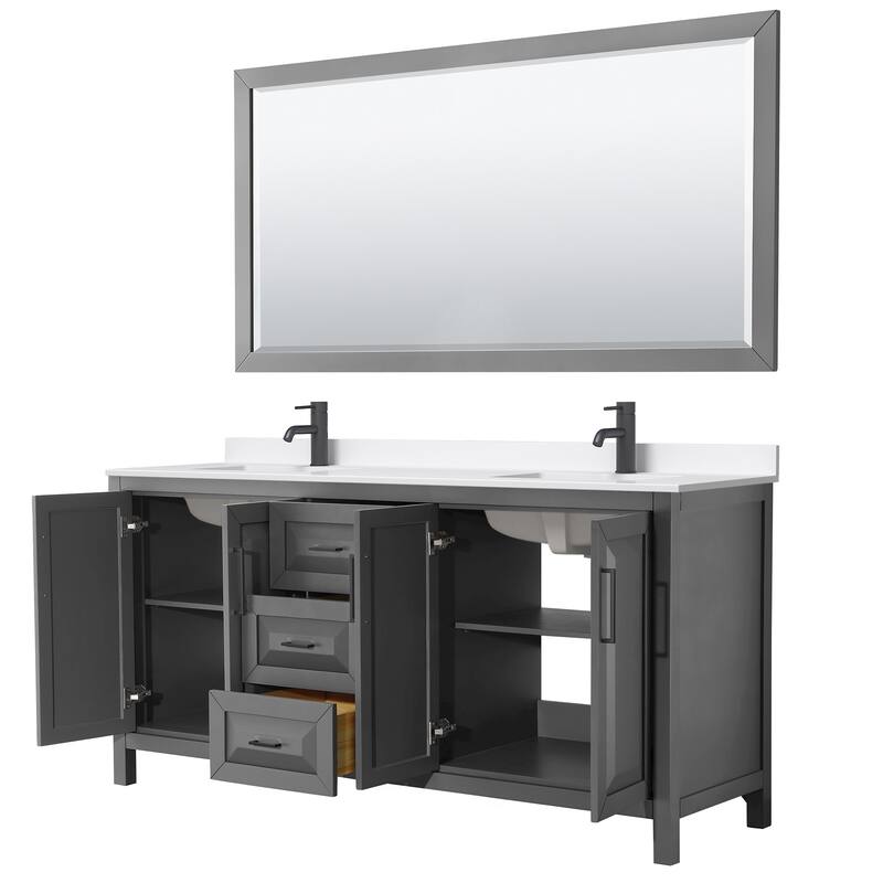 Daria 72-inch Double Vanity, Single Hole Quartz Top, 70-inch Mirror