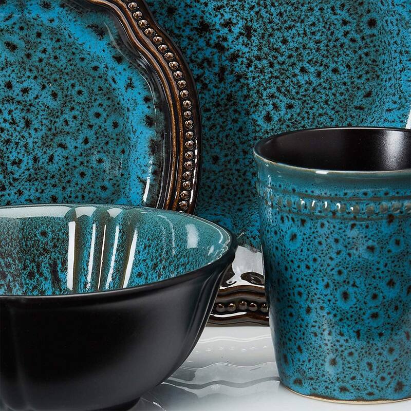 Elama Coral Reef 16-piece Teal Vintage Luxury Dinnerware Set