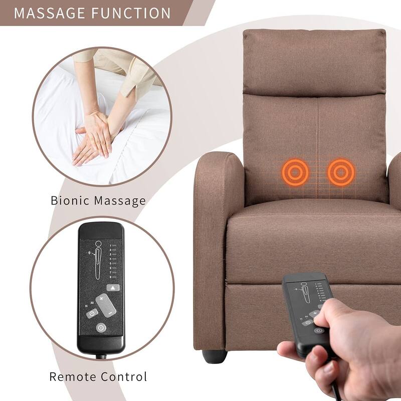 Furniwell Massage Recliner Thick Padded Single Linen Fabric Recliner