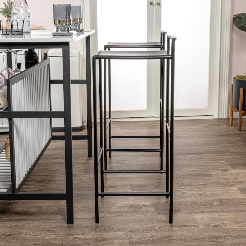 Bali 30" Coastal Contemporary Iron Saddle-Seat Low-Back Bar Stool with Foot Rest, by JONATHAN Y - 33"
