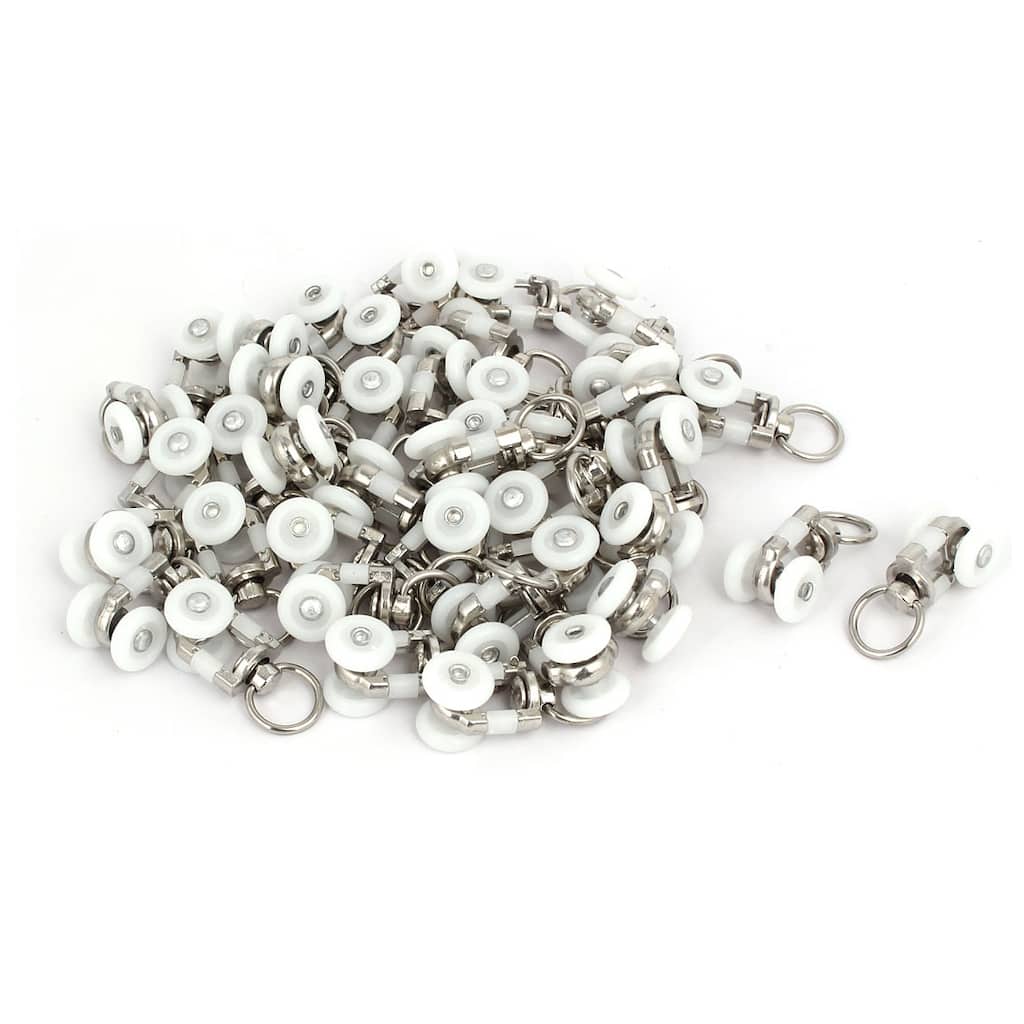 15mm Dia Dual Wheel Plastic Swivel Ring Curtain Track Rail Slide Roller 40pcs - Silver Tone, White