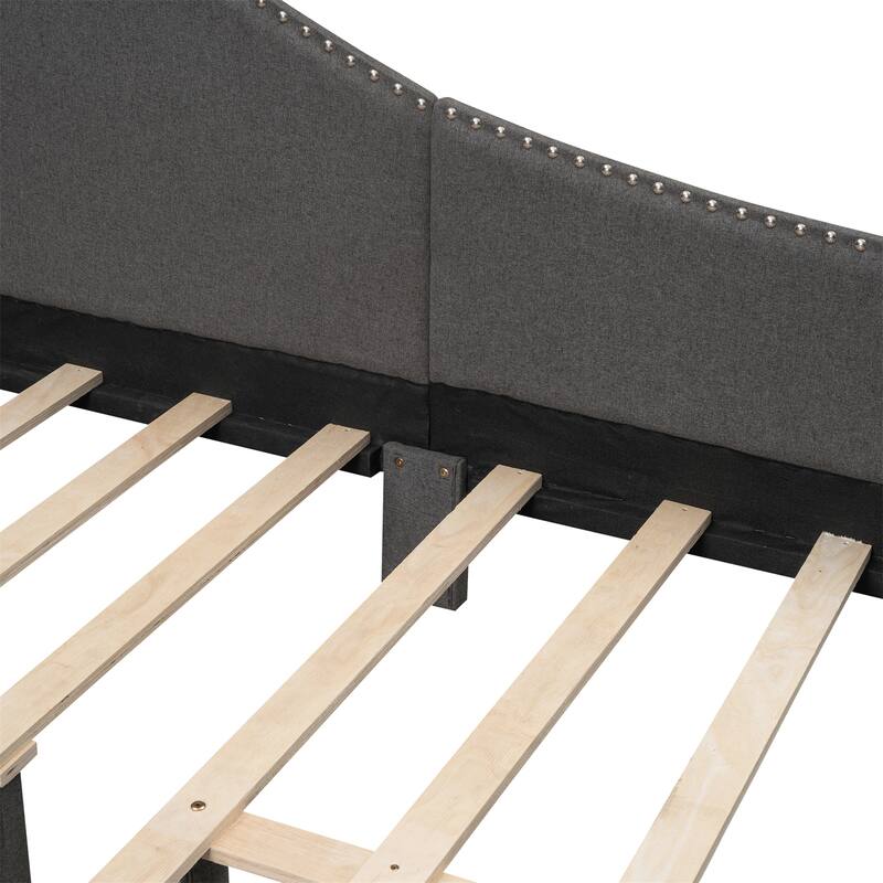 Full Size Upholstered Daybed with Headboard and Armrest