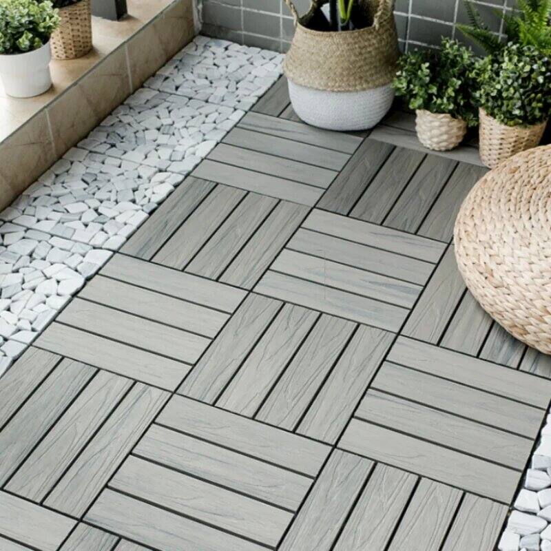 Patio Floor Tiles Pack of 22 WPC Wood-Plastic Composite Patio Deck Tiles DIY Interlocking Decking Tiles-11.8" ASH