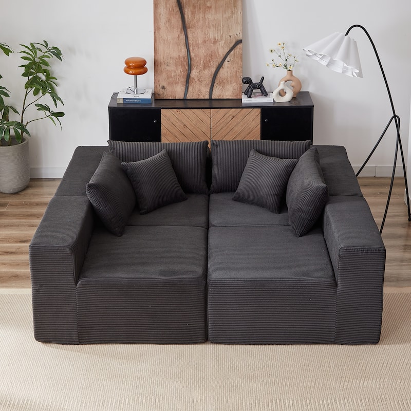 Corduroy Modular Sectional Sleeper Sofa L Shaped Recliner Couches Upholstered Daybed 4pc Lounge Sofa for Living Room Chaise