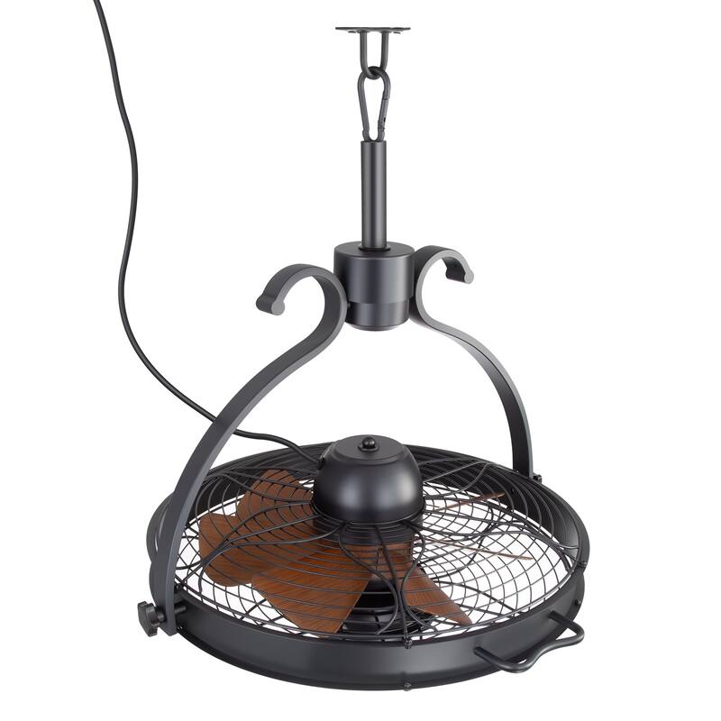 23.6" Industrial Wet Outdoor Caged Ceiling Fan with Light and Remote