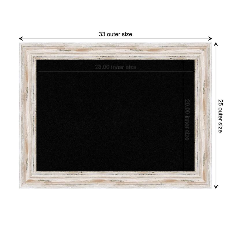 Alexandria White Wash Wood Framed Black Corkboard Bulletin Board, Organization Board, Pin Board - Board Size 28x20