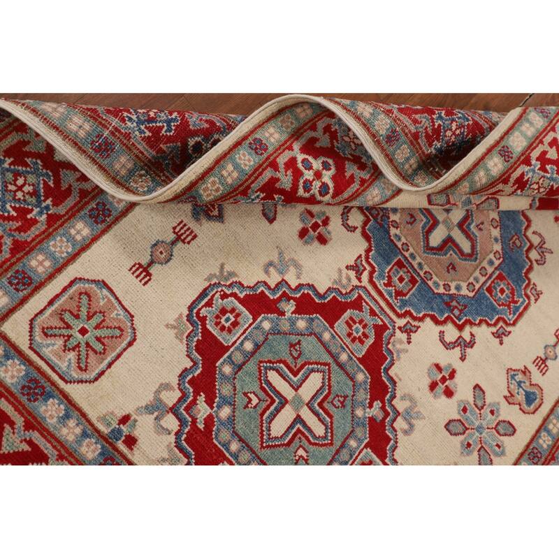Kazak Area Rug Hand-Knotted Wool Carpet - 4'3" x 6'0"
