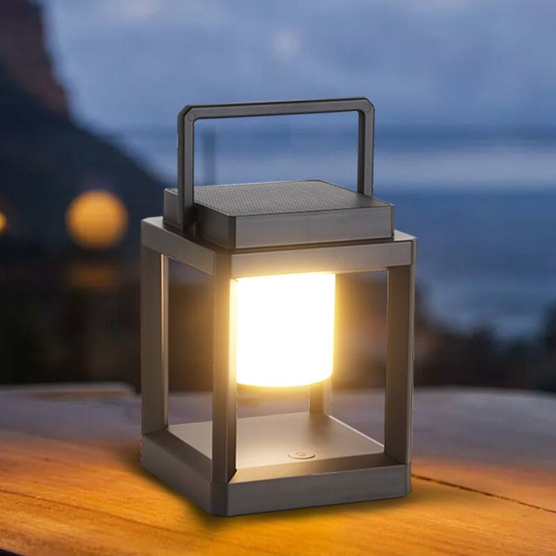7.4" Outdoor Solar Lantern With LED Light Battery Powered, Durable & Stylish - Grey