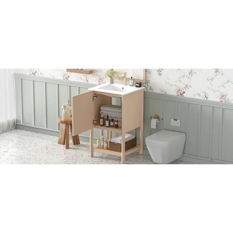 Roomfitters 20" Bathroom Vanity with Ceramic Sink, Freestanding French Style Storage Cabinet with Soft Close Door, Cream White