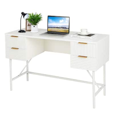 Costway 48" Computer Desk with 4 Drawers Storage Metal Frame Modern