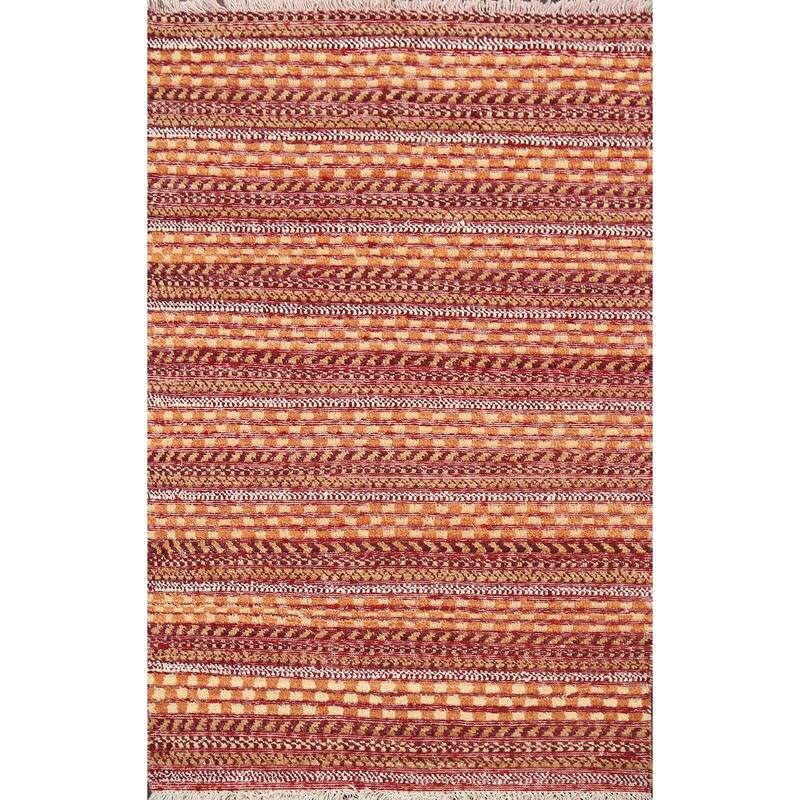 Geometric Striped Oriental Gabbeh Kashkoli Wool Area Rug Hand-knotted - 2'6" x 3'11"