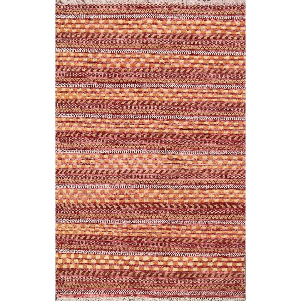 Geometric Striped Oriental Gabbeh Kashkoli Wool Area Rug Hand-knotted - 2'6" x 3'11"