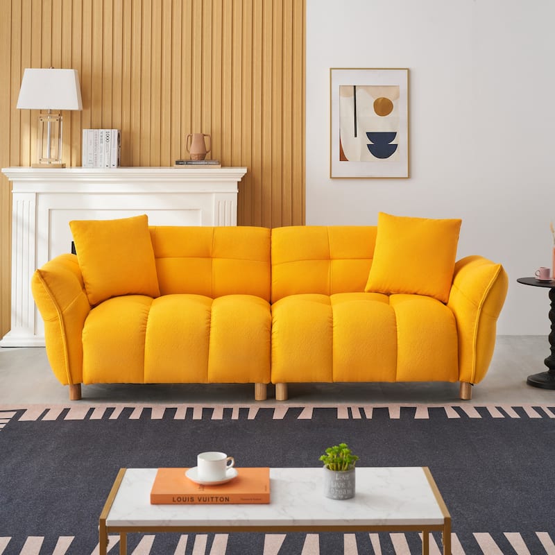 94 inches long, Teddy Sofa with Two Pillows and Three Seats, Yellow for Apartment, Office, Living Room - Multi-Color
