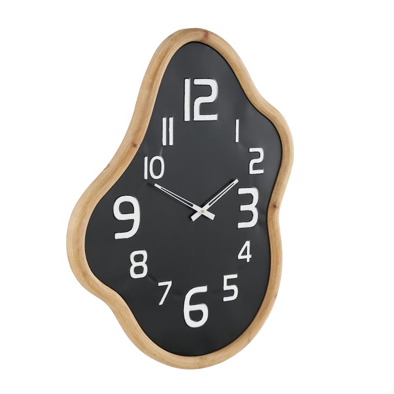 Metal Wavy Decorative Wall Clock with Brown Frame and White Accents - Black - Roche River Decor - 2"W x 25"L x 32"H