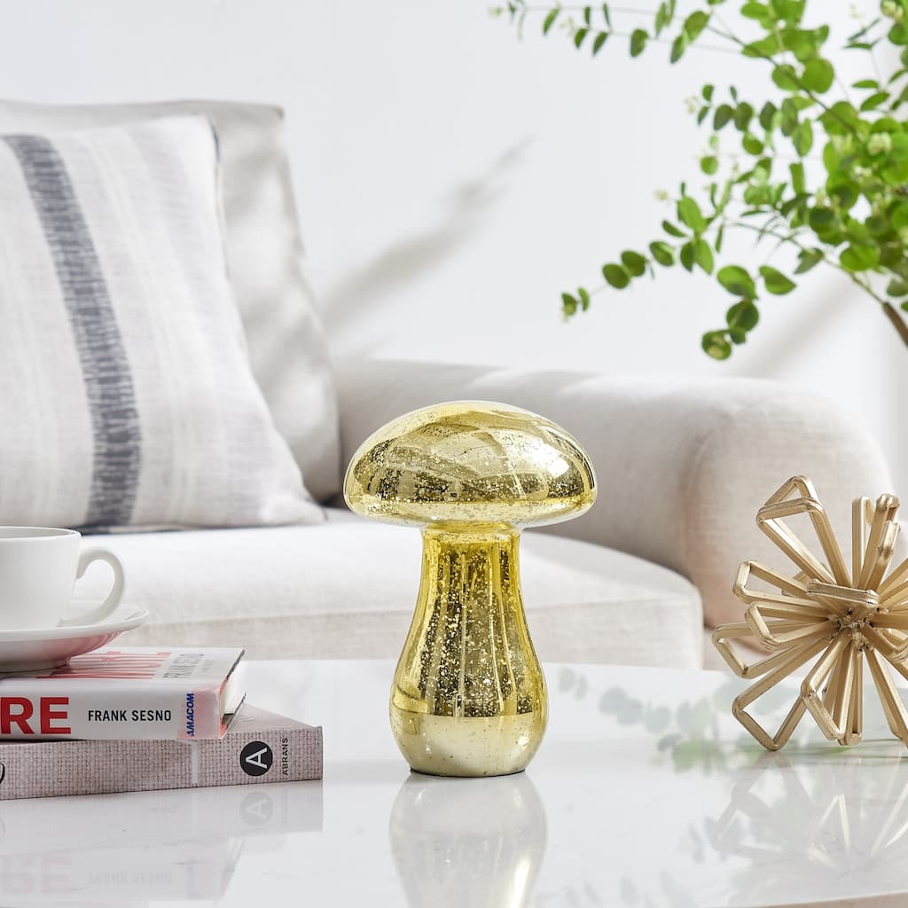 Textured Glass Mushroom Sculpture Figure - 6.75" - Gold