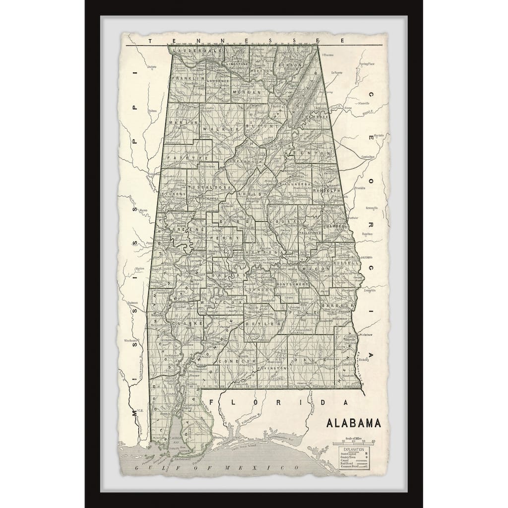 'Gray Alabama Map' Framed Painting Print