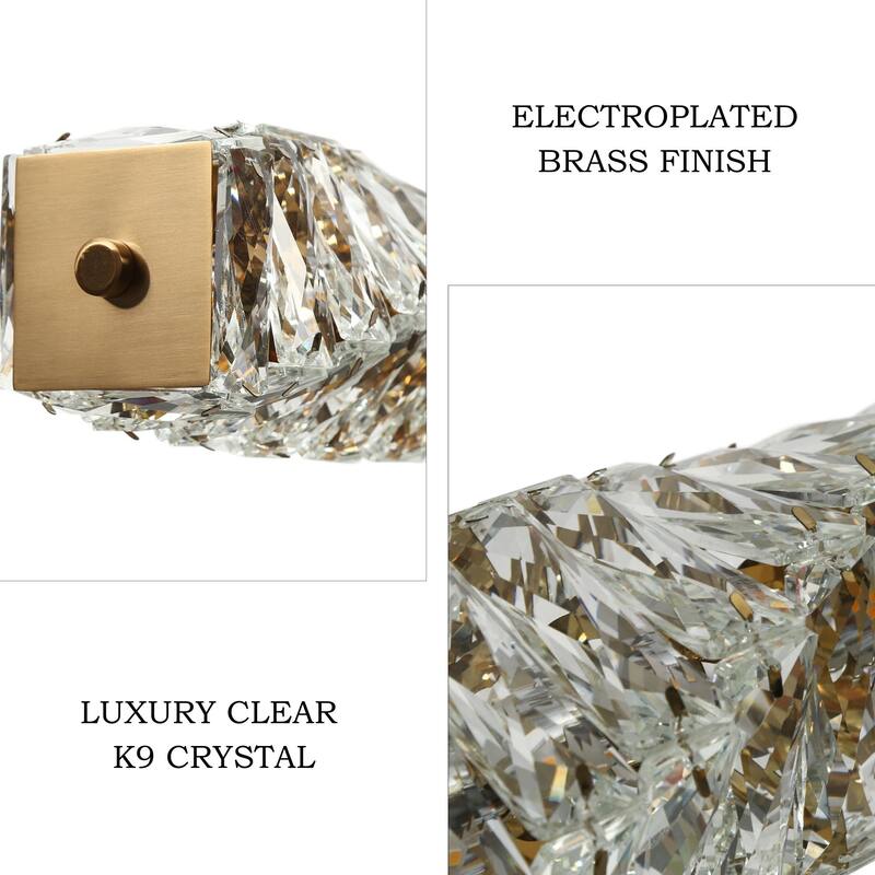 Modern Glam 1-Light Gold LED Chandelier Linear Crystal Pendant Lights for Dining Room - 38.5"L x 4.5"W x 4.5"H