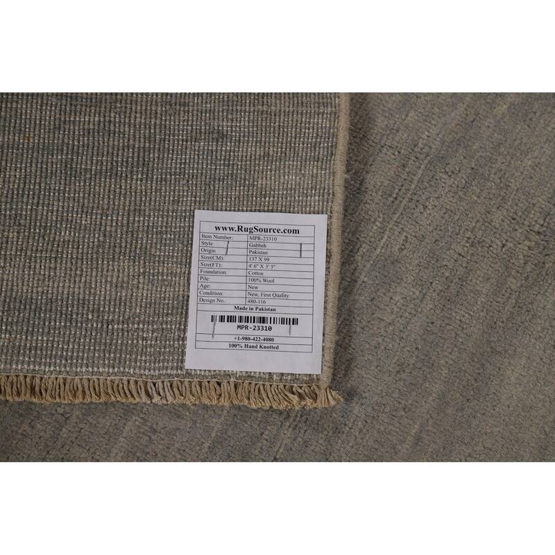 Striped Gray Gabbeh Modern Rug Handmade Wool Carpet - 3'3" x 4'6"