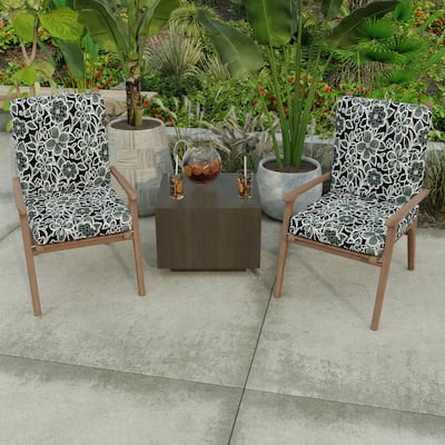 21" x 44" Black Floral Outdoor Chair Cushion with Ties and Loop - 44'' L x 21'' W x 3.5'' H