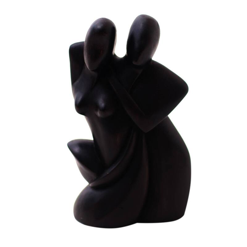 Handmade A Couple In Love Wood Sculpture (Indonesia) - 8.25" H x 5" W x 2" D