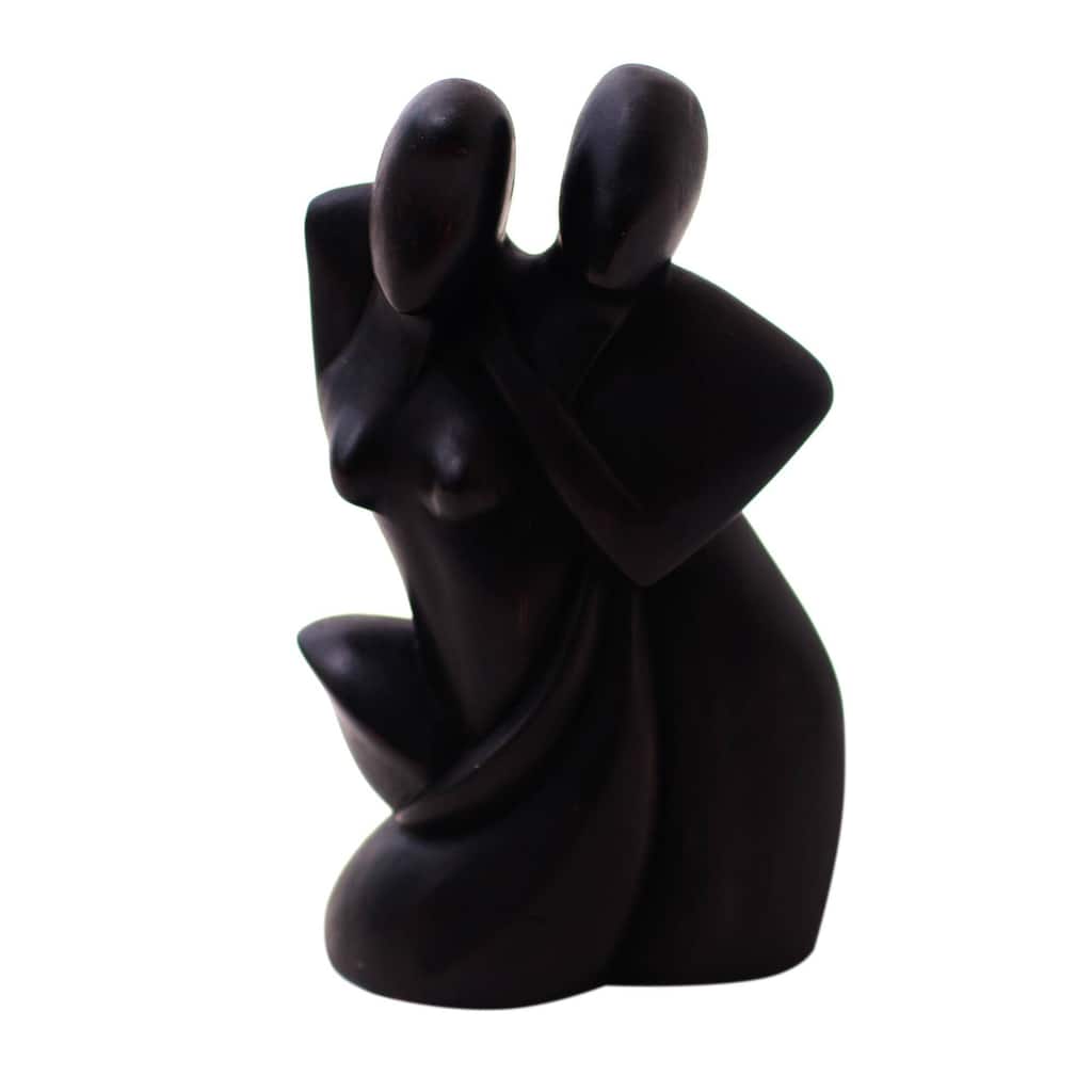 Handmade A Couple In Love Wood Sculpture (Indonesia) - 8.25" H x 5" W x 2" D