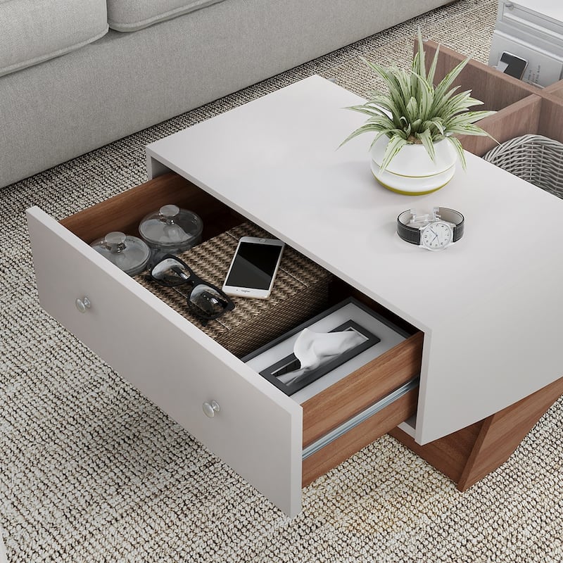 Furniture of America Angelic Contemporary Storage Coffee Table with Glass Insert