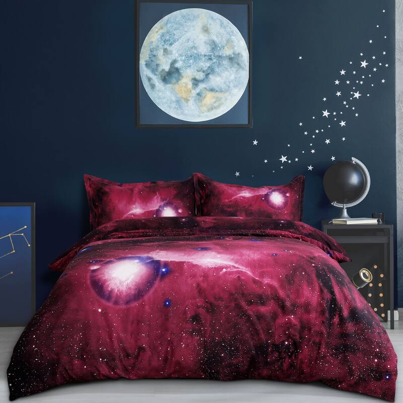 3 piece Galaxies Red Luxury Duvet Cover Set Reversible Design