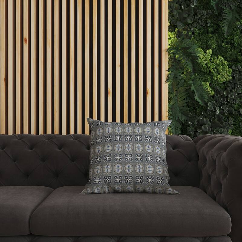 Beige And Steel Darbari Dynasty Indoor/Outdoor Throw Pillow Zipper