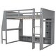 preview thumbnail 4 of 25, Wooden Gaming Loft Bed with LED Light and Multi-storage Shelves, Twin/Full Size Loft Bedframe with Desk and Hanging Clothes Rack