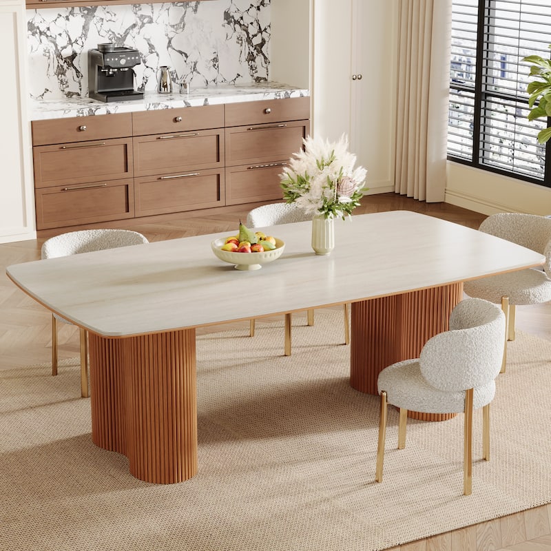 78.7" Rectangle Dining Table, Luxury Sintered Stone Kitchen Table with Solid Wood Legs